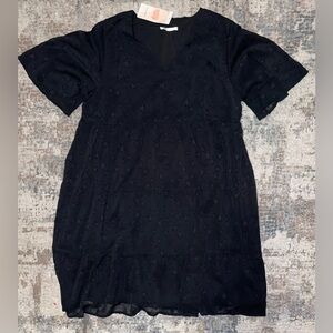 Women's Black Embroidered Short Sleeve Dress